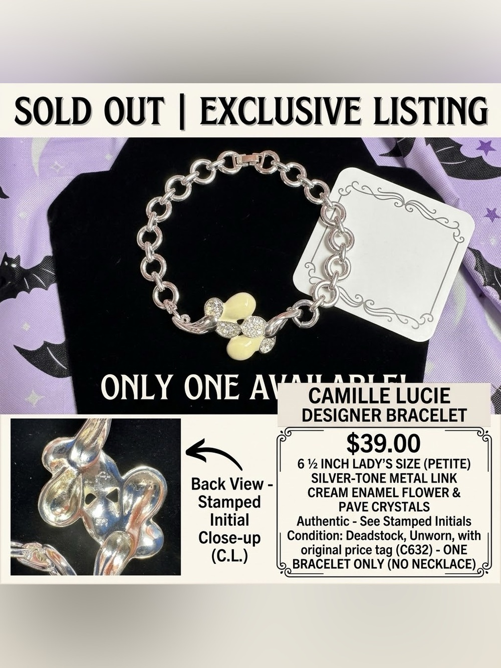 Vintage Camille Lucie Cream Enamel Floral Bracelet 6 1/2”
ONLY ONE AVAILABLE!